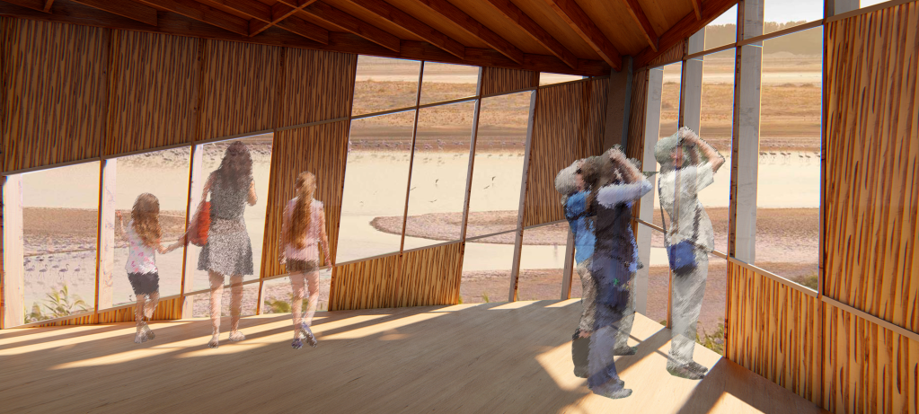 Visión interior del proyecto Pointer del concurso Flamingo Tower Competitión de Abu Dhabi por Bee Breeders-